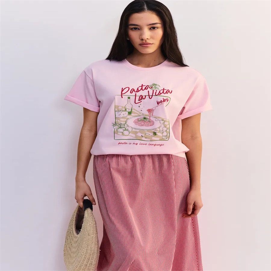 Kaos Katun Wanita Pink Cantik  - Baby Food Intake ulasan dan harga